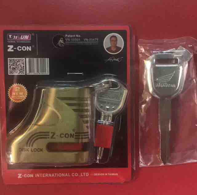 Combo ổ khoá đĩa xe máy Z-CON + phôi chìa khoá INOX xe WINNER
