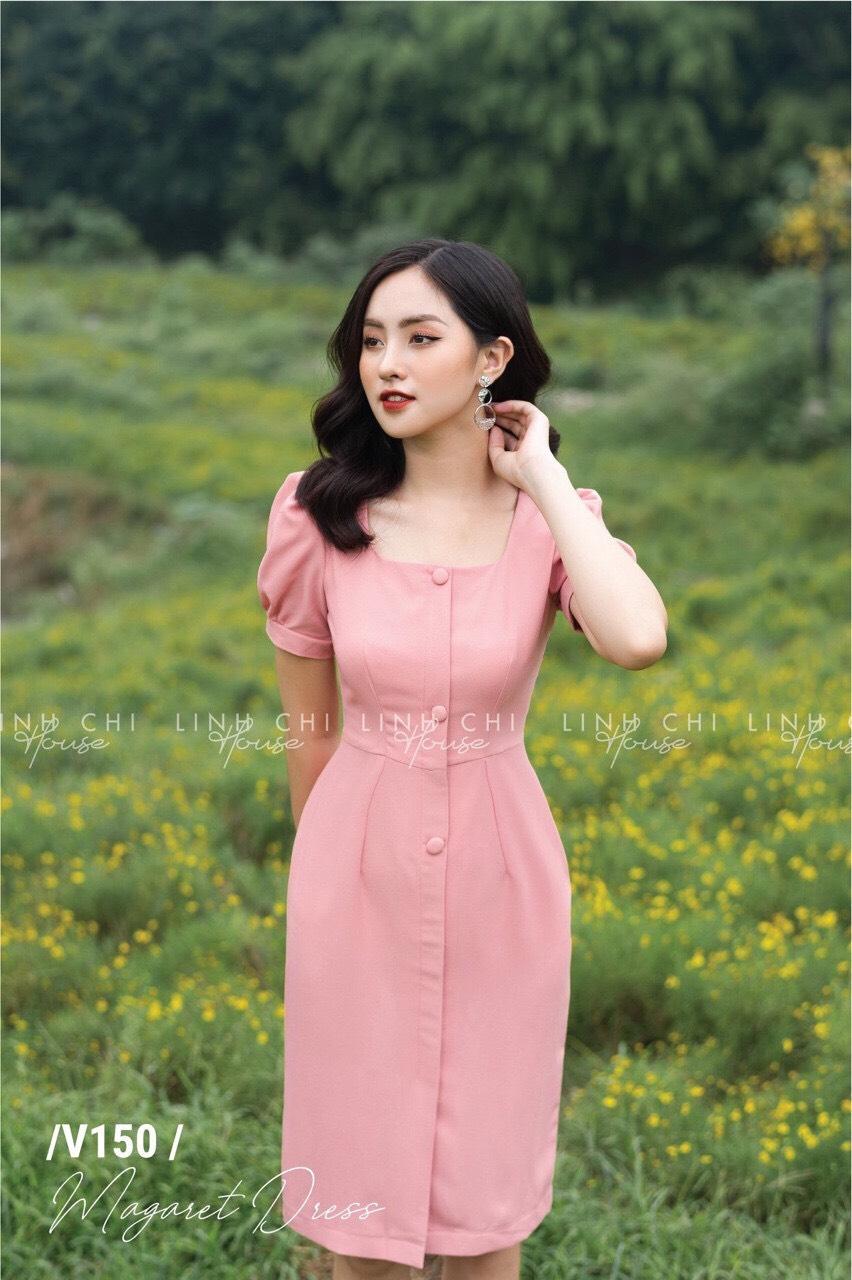 Đầm nút cổ vuông mới nhất