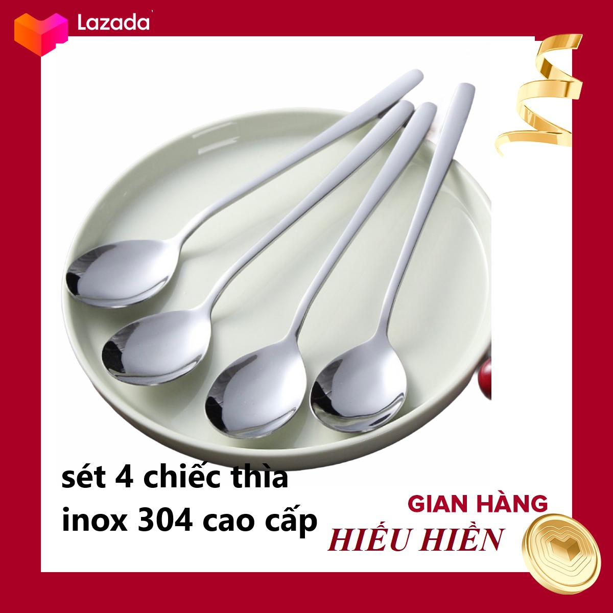 [HCM]SÉT 4 Chiếc Thìa Hàn INOX 304- (Muỗng ) Cán Dài  ĐẸP LỘNG LẪY ( CÓ 3 SIZE)