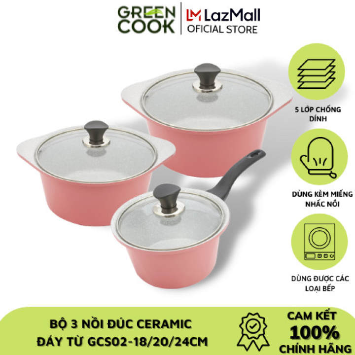 Bộ 3 nồi TẶNG chảo đúc GCP05-20IH - Dùng được tất cả các loại bếp - Hàng chính hãng greencook - Hình ảnh 9