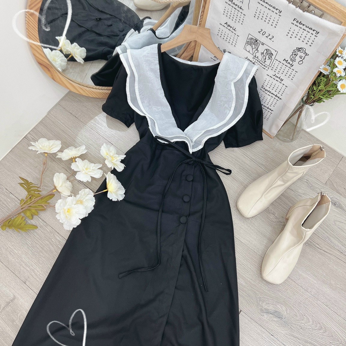 Đầm Nút Lệch Phối Tơ Gân