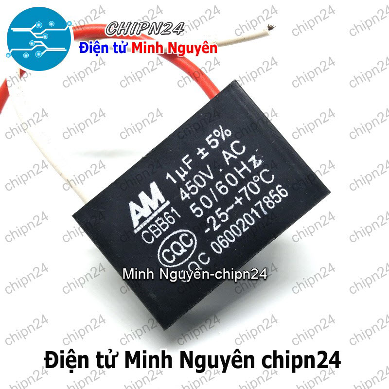 [1 con] (N55) Tụ quạt 1uF 450V CBB61 (Tụ đề Kapa, dùng trong quạt điện, động cơ điện nhỏ) - HH004872