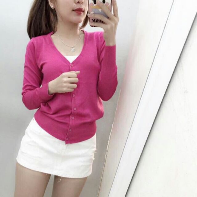 Áo khoác len 9 nút cổ tim tay dài nhiều màu