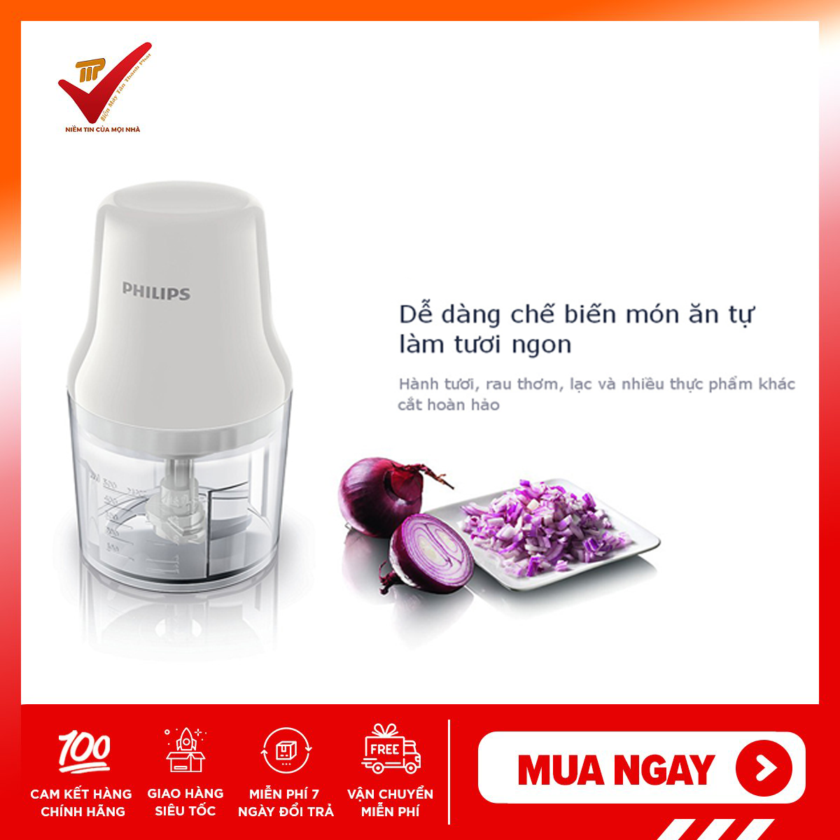 [BH 24 THÁNG]Máy xay thịt Philips 1 cối 0.7L 450W HR1393 (Trắng) -Tự ngắt khi quá tải, Chức năng chính xay thịt & hạt