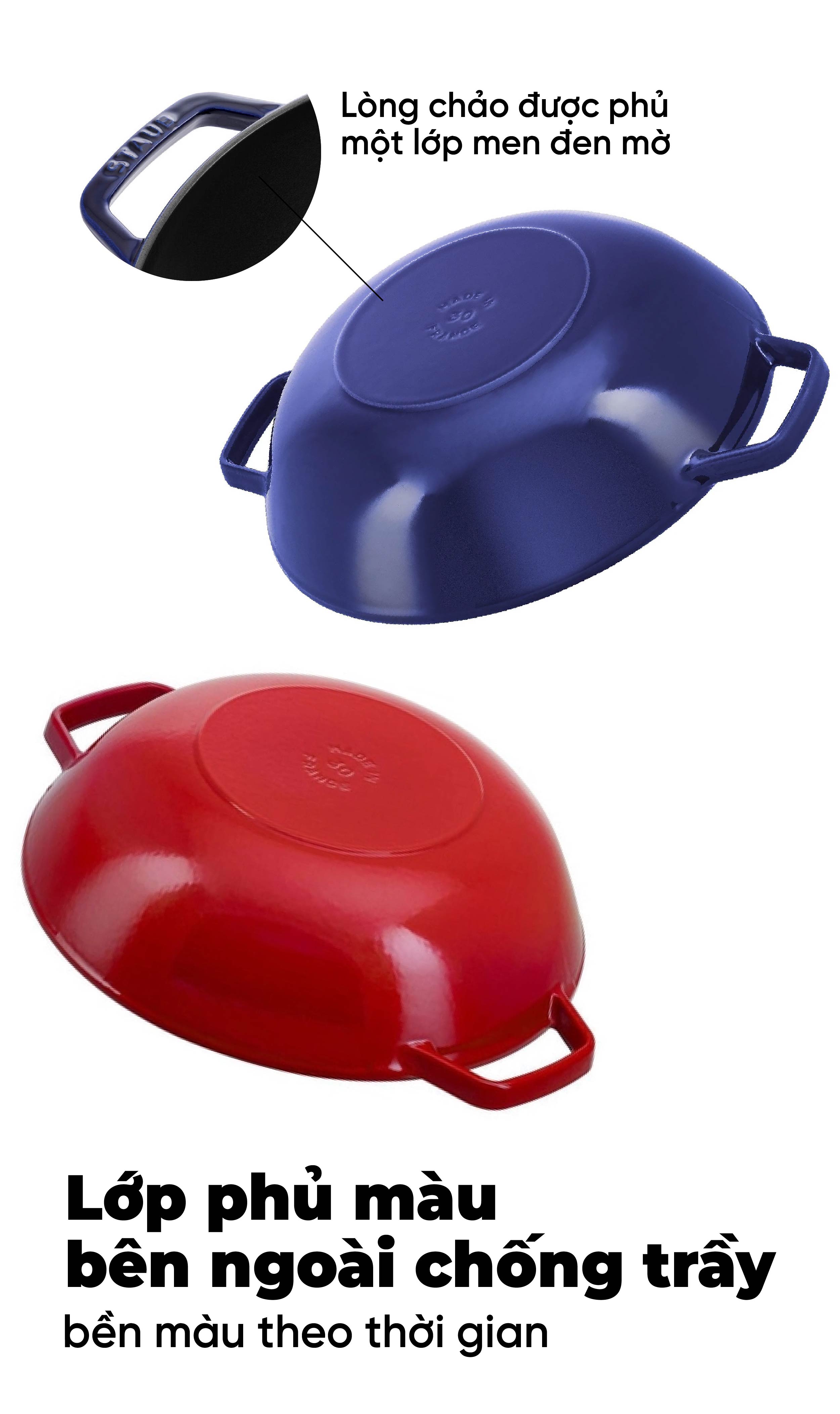 Staub - Chảo wok - 29cm Đỏ/ Xanh Đen