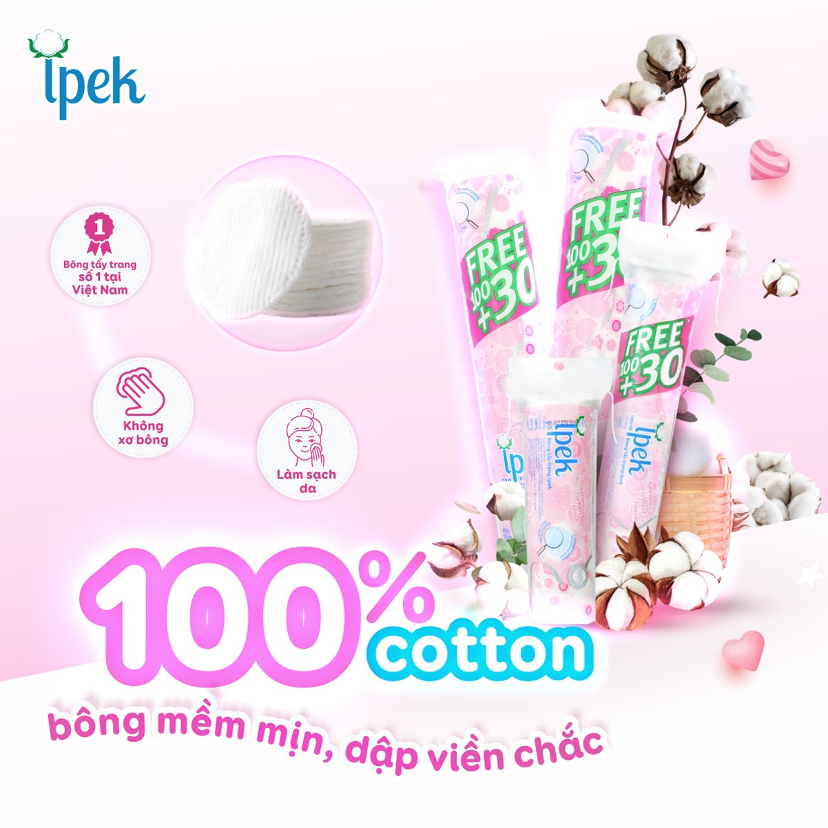 Combo 5 Bông tẩy trang IPEK 150 miếng