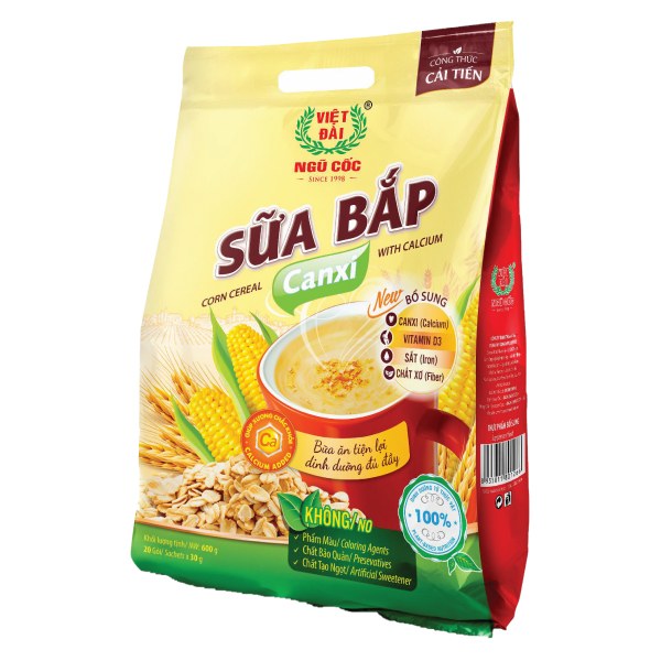 BỘT NGŨ CỐC SỮA BẮP CANXI VIỆT ĐÀI 600GR ( 20 GÓI x 30GR ) 01044
