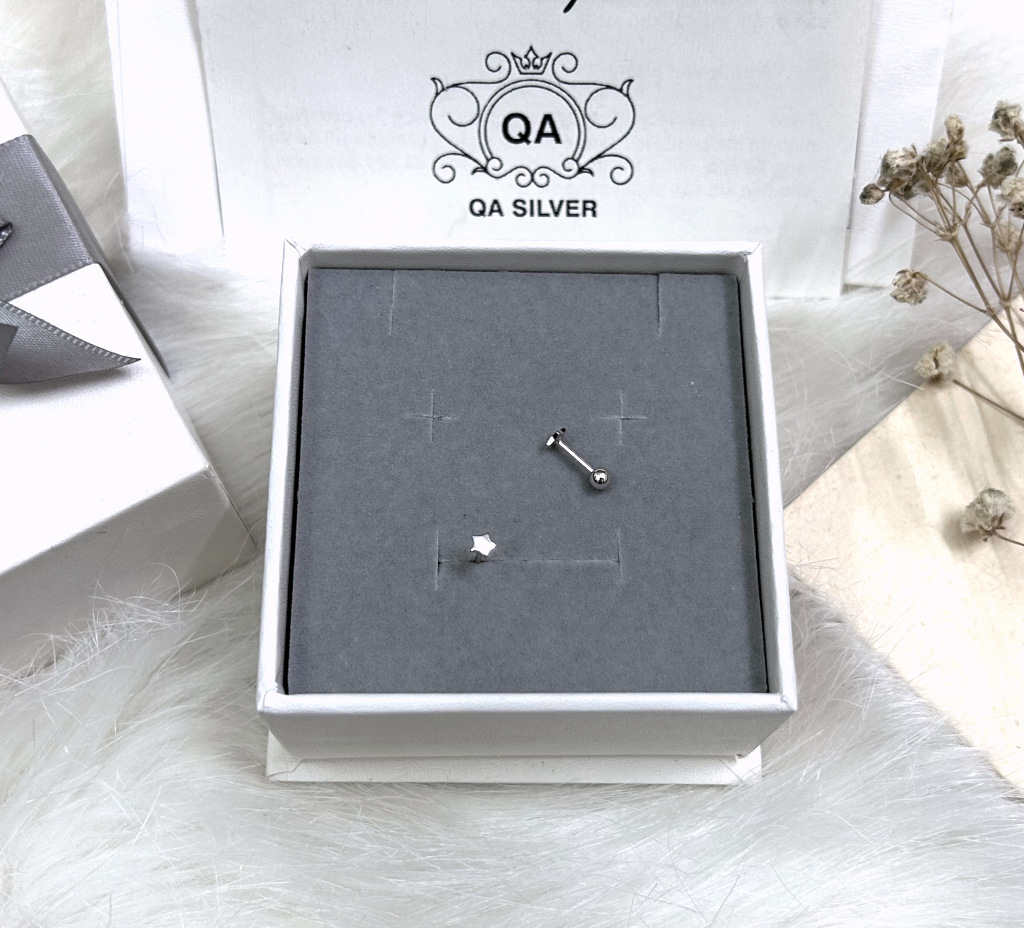 Khuyên tai bạc 925 ngôi sao năm cánh chốt bi bạc bông nam nữ tối giản S925 STAR QA SILVER Earrings EA230304