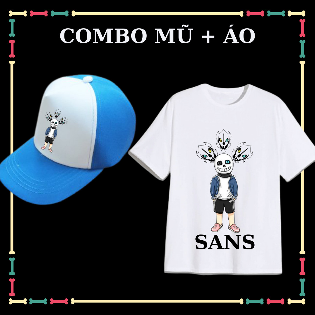 COMBO ÁO + NÓN/MŨ IN HÌNH SANS UNDERTABLE CHO BÉ TRAI ( BIỆT ĐỘI GANGSTER)