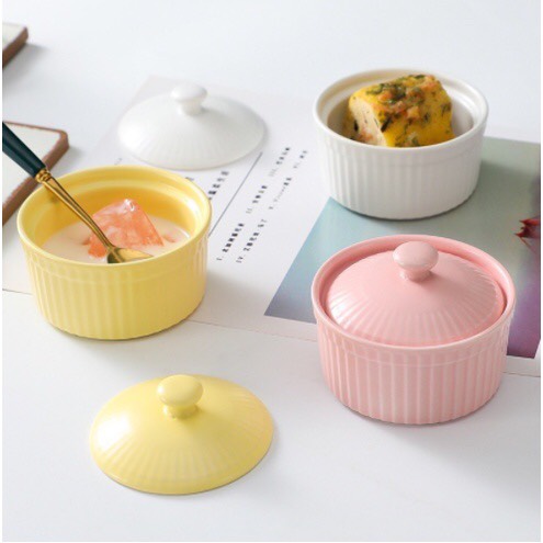 Chén sứ ăn dặm ramenkin có nắp 150ml cho bé