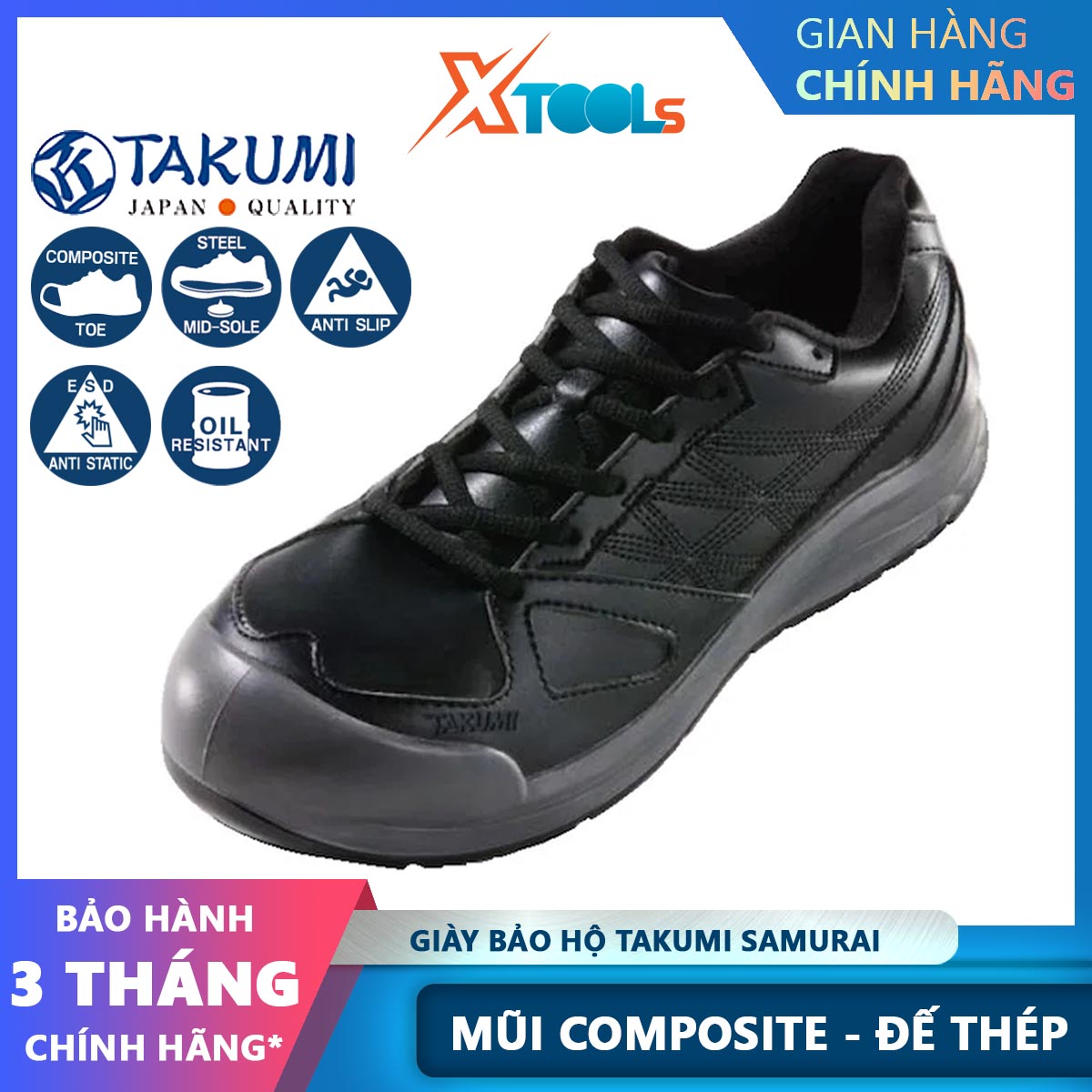 Takumi samurai work safety shoes slip-on round toe anti-skid steel sole safety shoes static proof waterproof