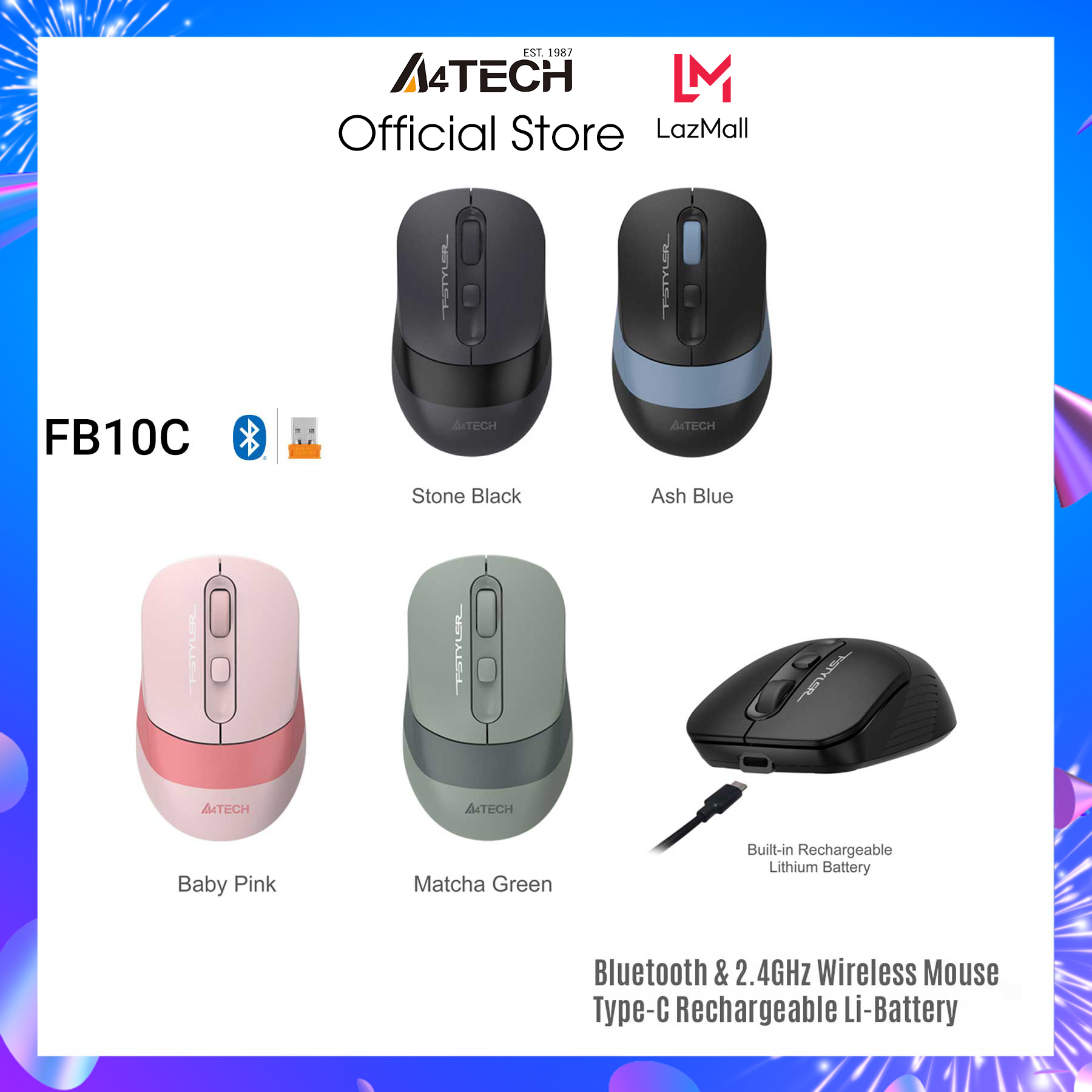 Chuột vi tính wireless bluetooth A4TECH FB10C - Hàng chính hãng