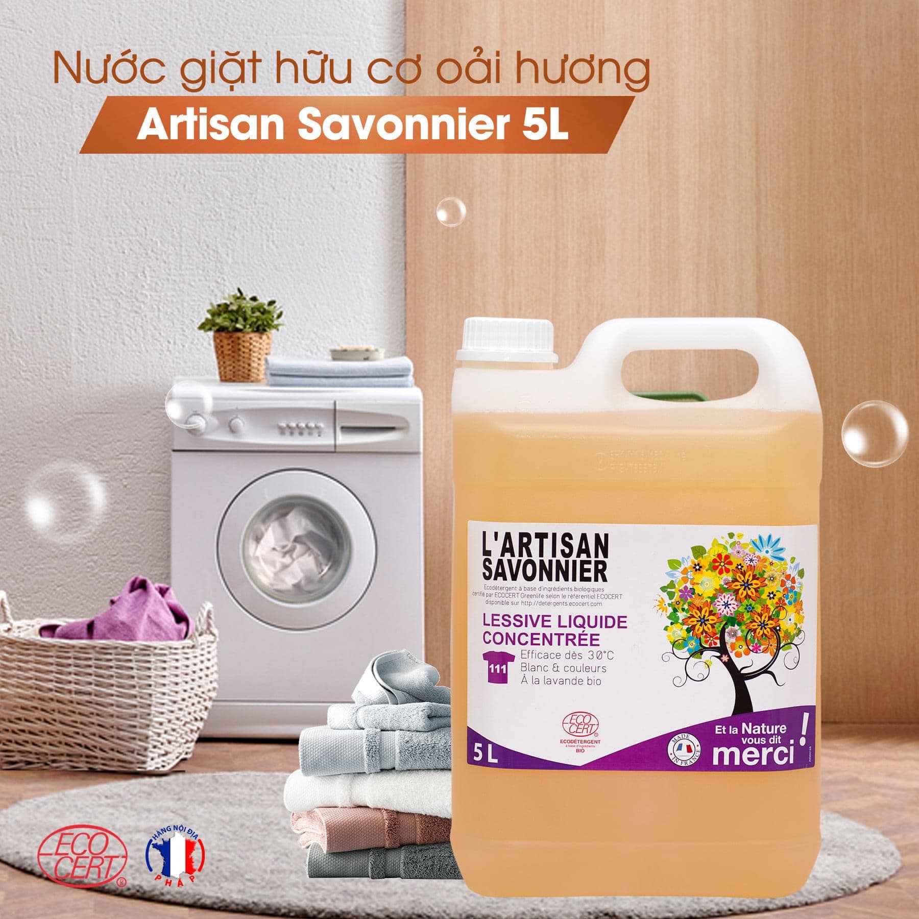 [Hoàn Tiền 15%]Nước giặt hữu cơ oải hương Artisan Savonnier 1,5L - 5L