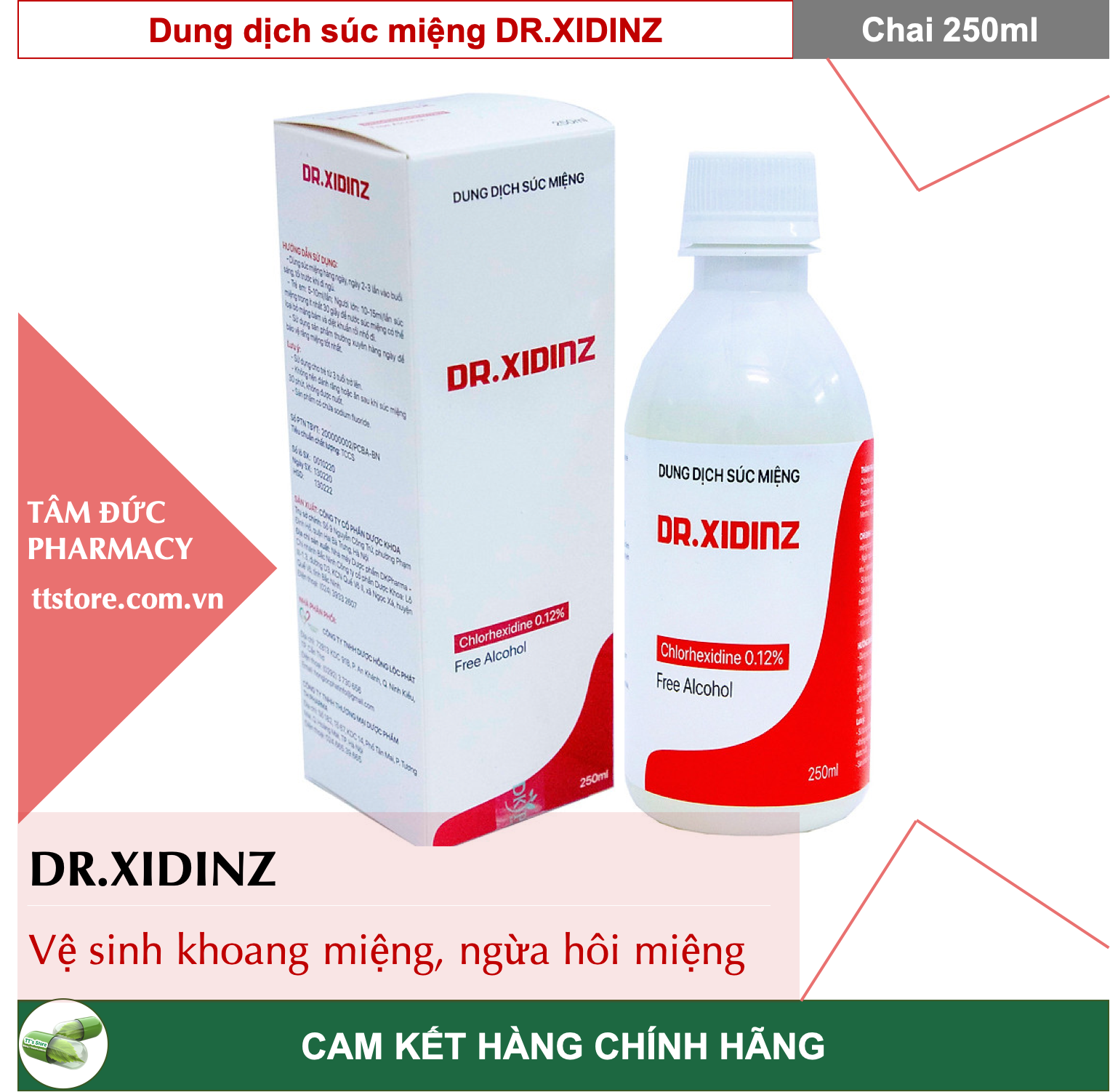 HCMNước súc miệng DR.XIDINZ 250ml Kháng Khuẩn Ngừa Sâu Răng Hơi Thở Thơm