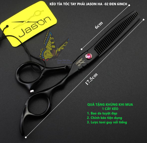 Kéo cắt tóc Jason HA 02 màu đen (Mua cây kéo tặng bao da, chỉnh kéo, lược toni guy)