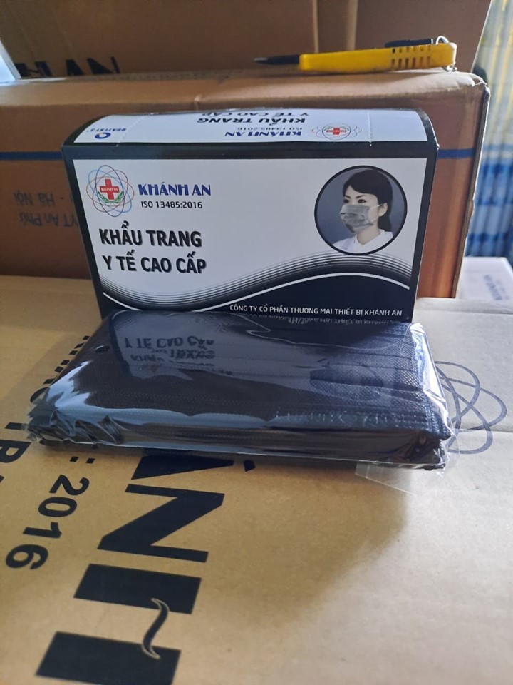 HỘP 50 CÁI KHẨU TRANG KHÁNH AN 4 LỚP KHÁNG KHUẨN (MÀU ĐEN)