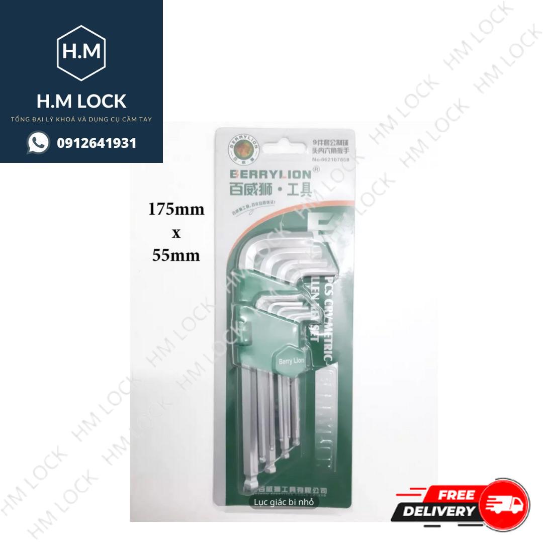 Bộ lục giác Bi 9 cây 2 loại Ngắn-Dài BERRYLION - Chất liệu thép CR-V6150 - Thân bọc nhựa - Độ bền cao - HM LOCK