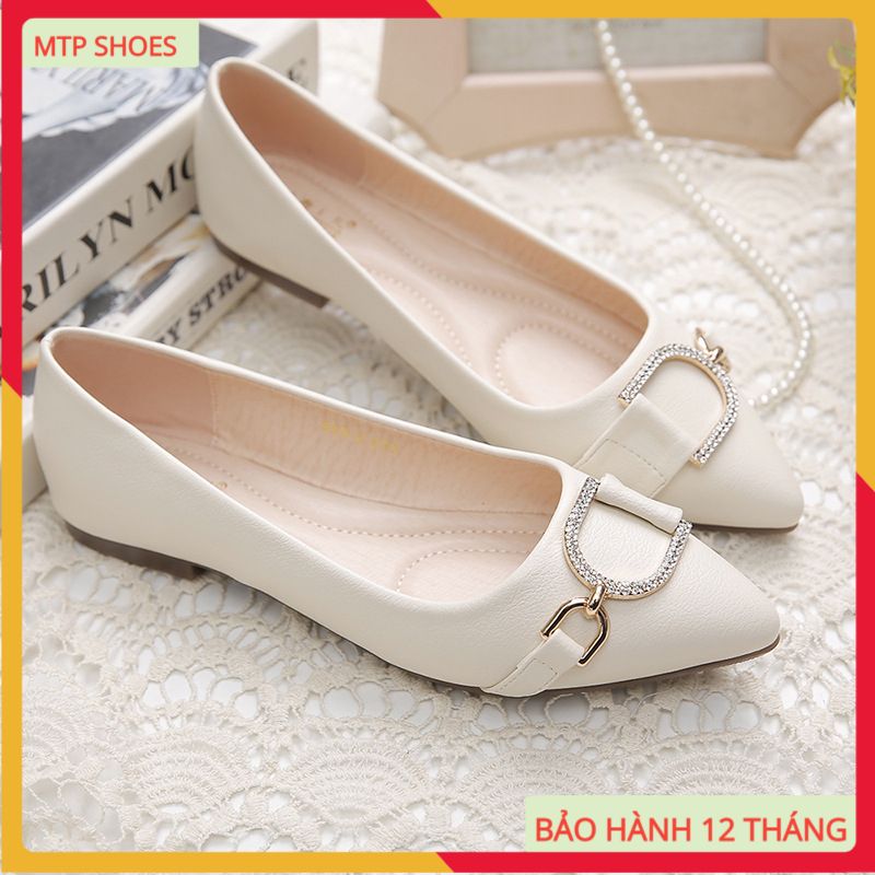 Giày bệt nữ - hài nữ búp bê đính nơ D da mềm