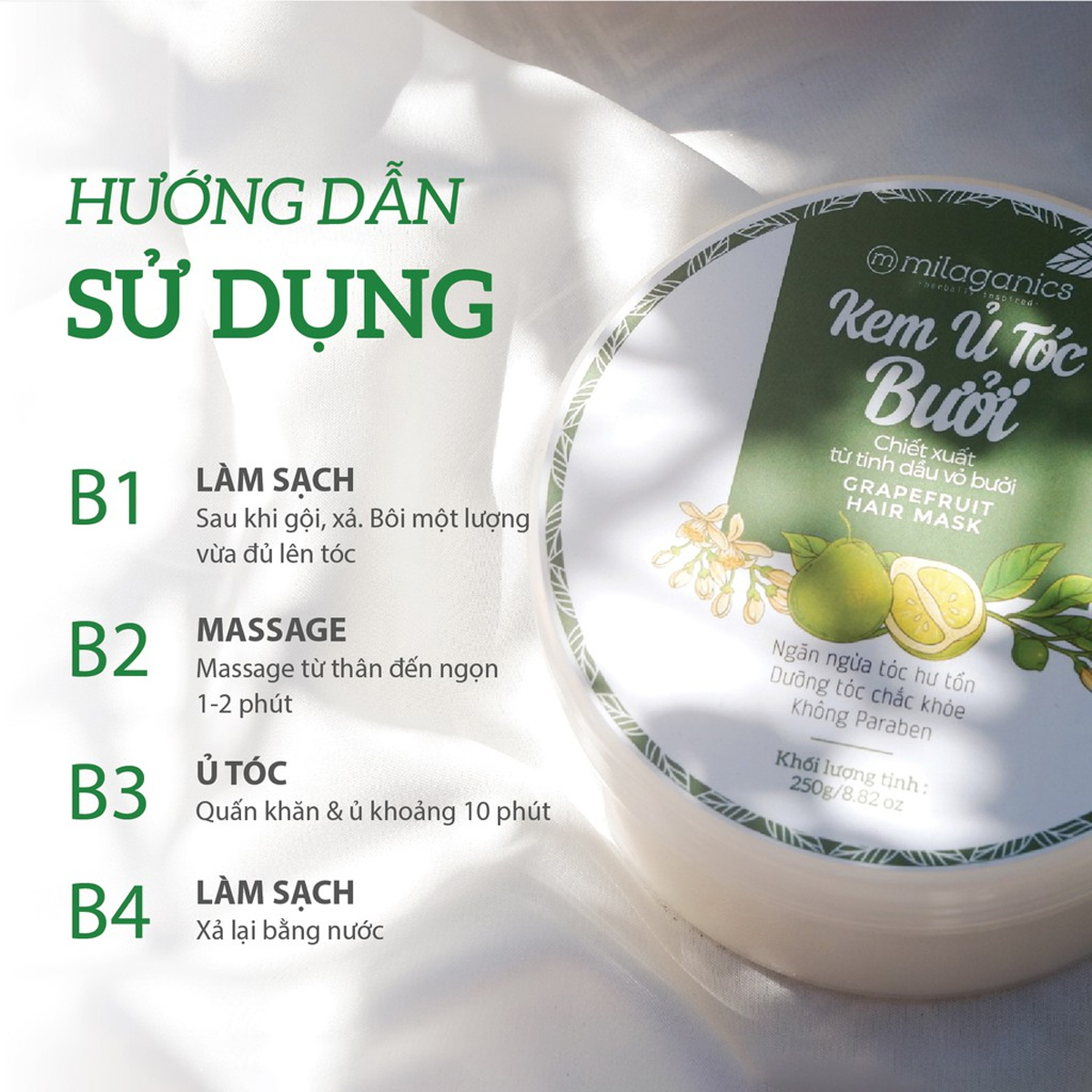 KEM Ủ TÓC BƯỞI MILAGANICS 250 GRAM