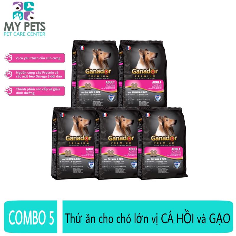 (COMBO 5 GÓI) Thức ăn cho chó trưởng thành vị Cá Hồi và Gạo - Ganador Adult Salmon & Rice 400g