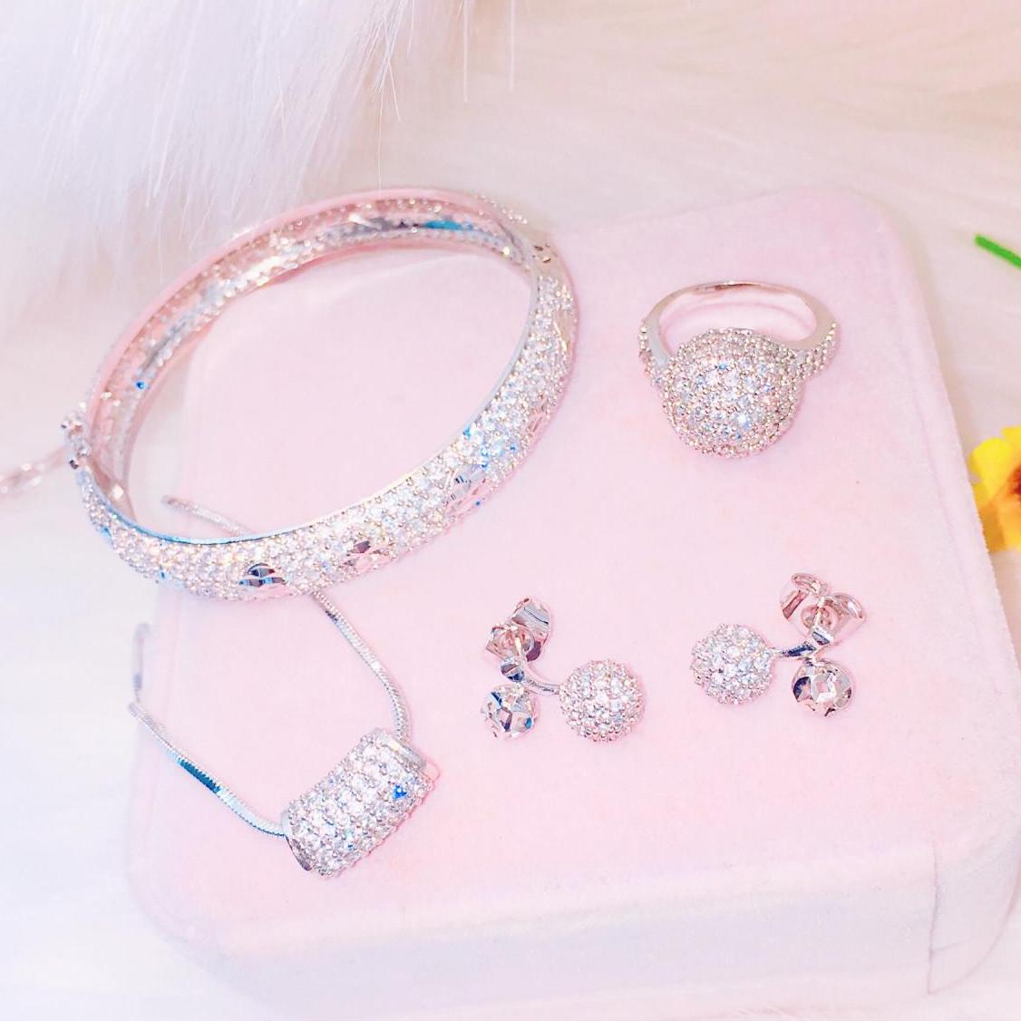 [HCM][ GIẢM SỐC ] Bộ trang sức bạc bộ trang sức mạ bạch kim cherry châu đá pha lê đẹp thời trang Trang sức Gado KB421091903 - BỀN ĐẸP VĨNH VIỄN, BẢO HÀNH TRỌN ĐỜI, CAM KẾT KHÔNG ĐEN