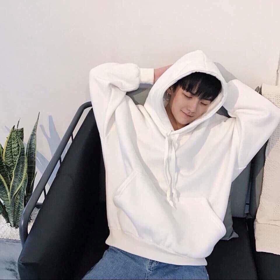 Áo hoodie basic trơn hàn quốcunisex form rộng 3 màu đen - trắng -xám