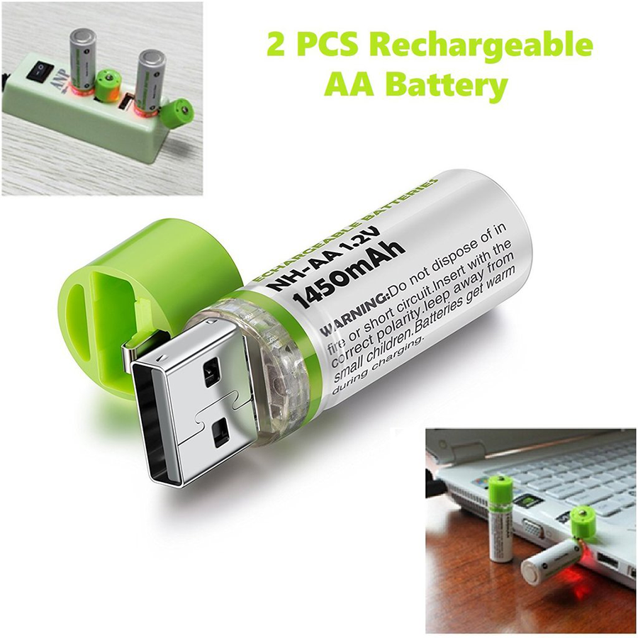 [HCMC] Built-in 2 pcs cheap AA 1450mAh rechargeable battery pack with 500 uses-convenient for office appliances