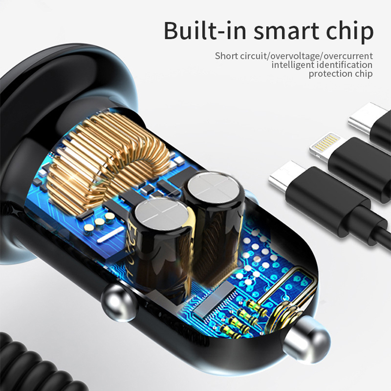 Sạc Điện Dùng Trên Xe Hơi 3 Cáp Type-C Phổ Thông Android Phụ Kiện Điện Thoại