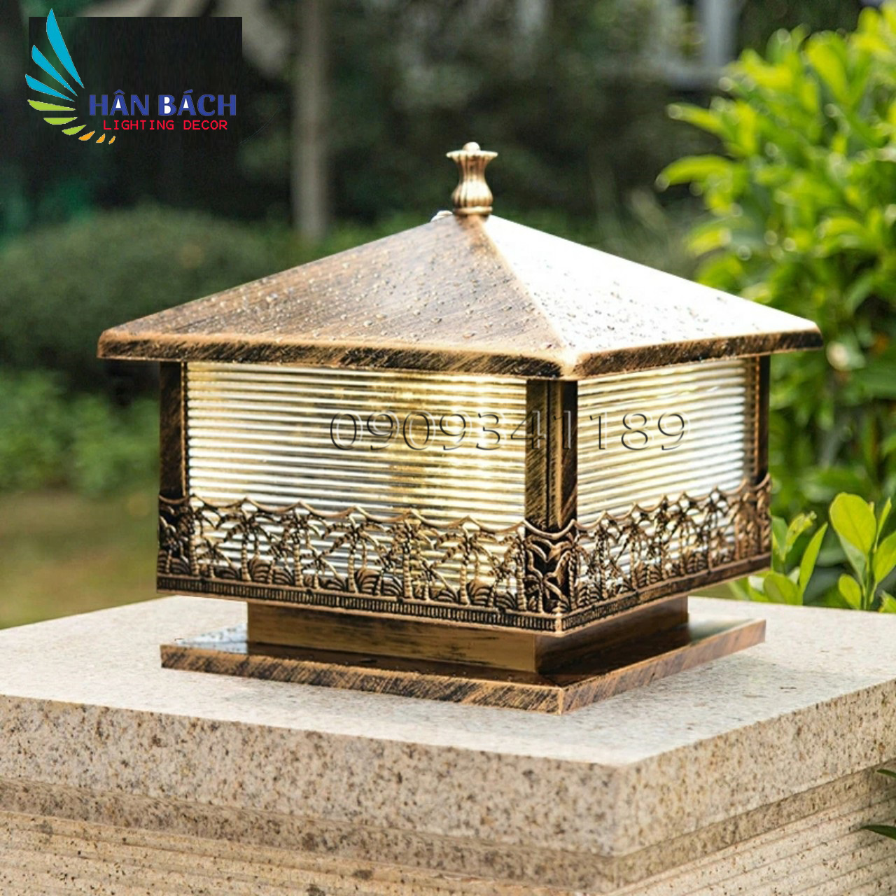 [HCM]Đèn trụ cổng cây dừa mạ đồng phi 300mm