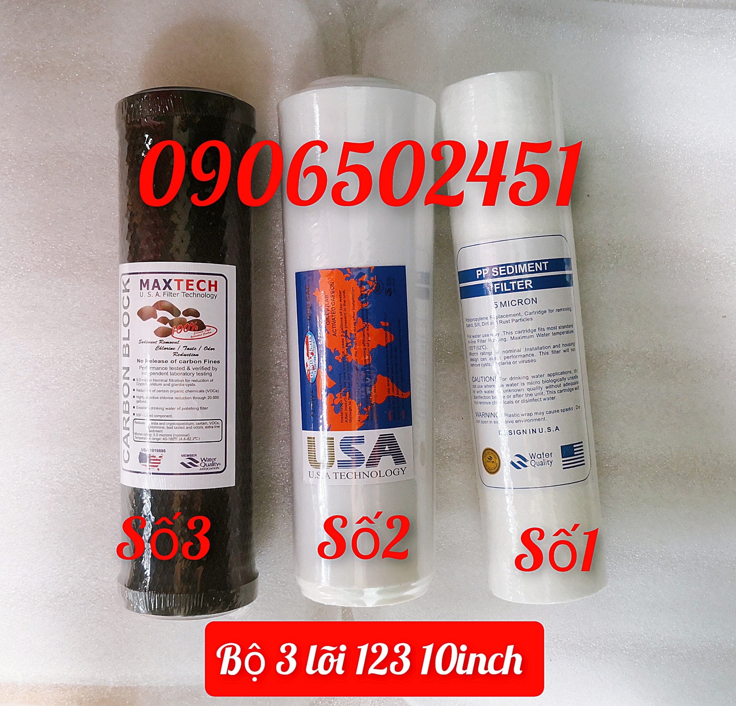 [HCM]Combo Bộ sản phẩm 6 lõi lọc (gồm 4 lõi lọc số 1 & 1 lõi số  2 & 1 lõi số 3) 10inch