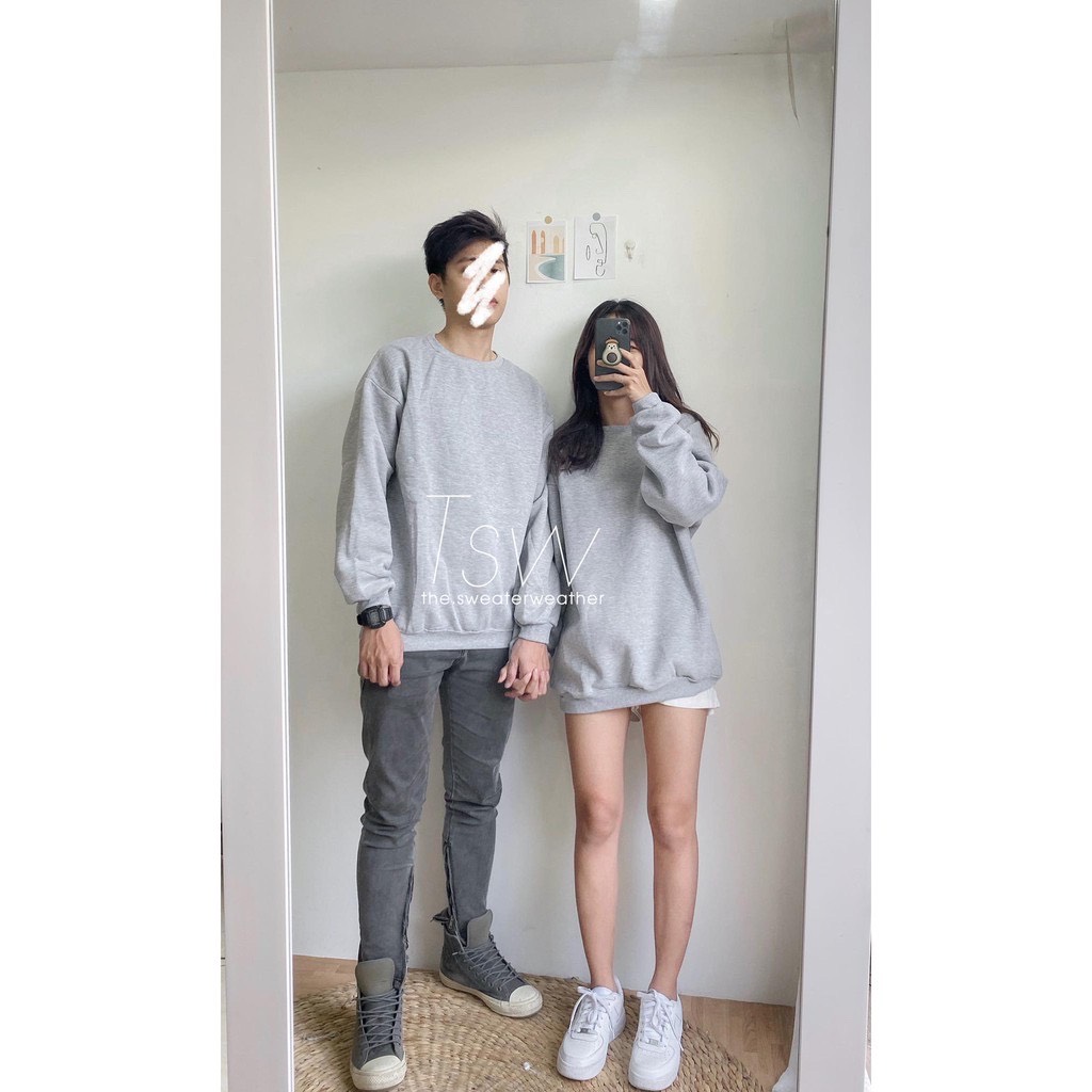 [Hoàn Tiền 15%] Áo Sweater Nỉ Bông Tay Dài Trơn Basic Unisex Nam Nữ