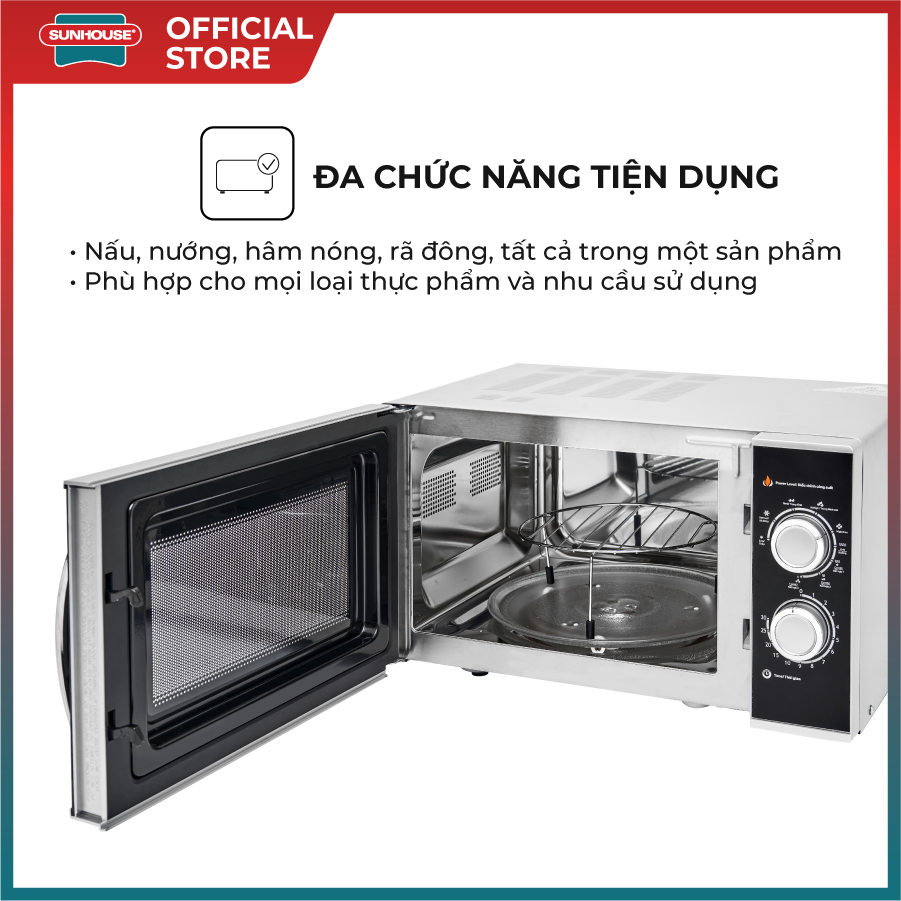Lò vi sóng 25L SUNHOUSE SHD4823 đa chức năng hâm nóng, nướng - Điều chỉnh nhiệt độ & hẹn giờ linh hoạt - Công suất 1400W - Hàng chính hãng - Hình ảnh 3