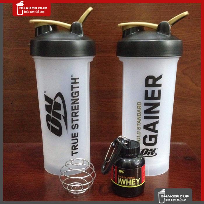 Bộ 2 sản phẩm bình lắc shake bottle 1 Lít và hộp đựng whey ishake protein funnel ON Gold Standard