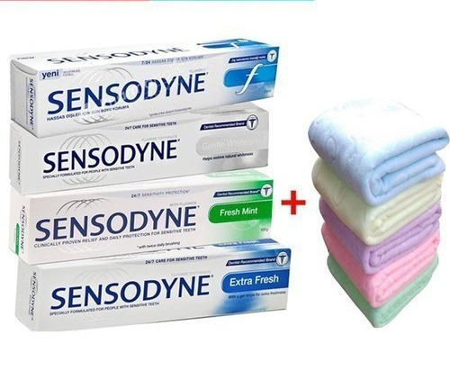 Combo 4 Tuýp Kem Đánh Răng Sensodyne Tặng 1 Khăn Tắm Xuất Nhật Bản To 140X70Cm