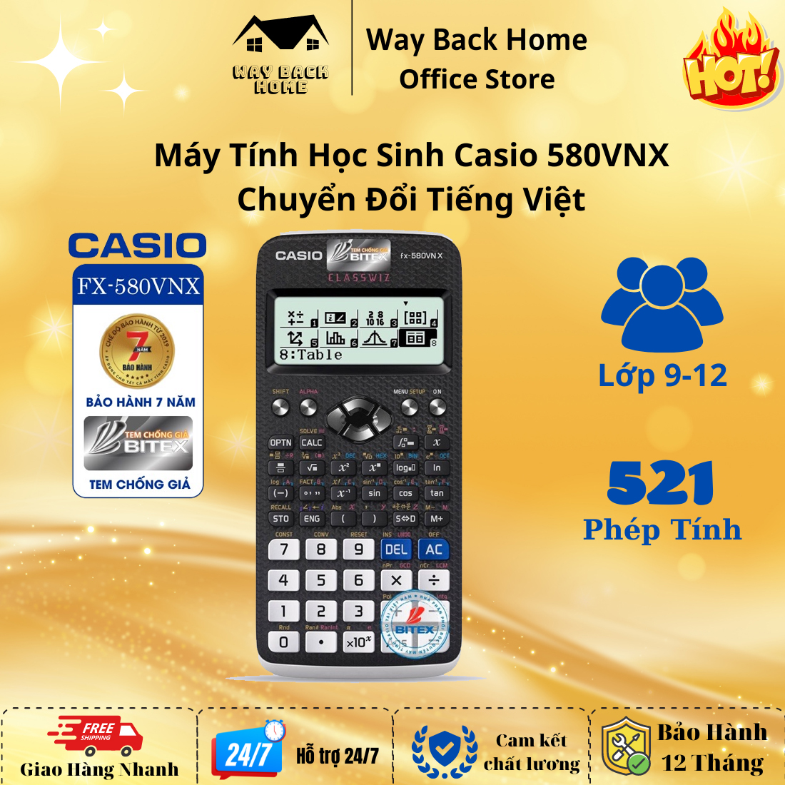 Máy tính CASIO FX580VNX Sắc Màu Chính Hãng Bảo Hành 7 năm Bitex