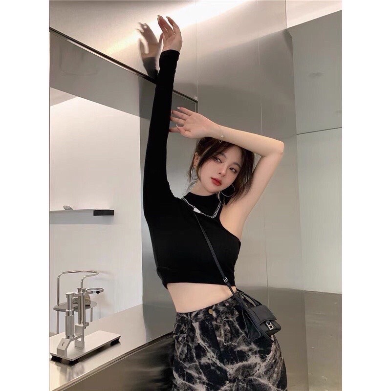 Áo croptop lệch tay cổ lọ sexy