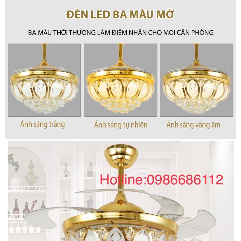 Quạt trần giấu cánh, cánh cụp cánh xòe cap cấp, có đèn trang trí, tặng điều khiển từ xa, động cơ DC tiết kiệm điện 6 tốc độ gió và chạy rất êm không có tiếng ồn