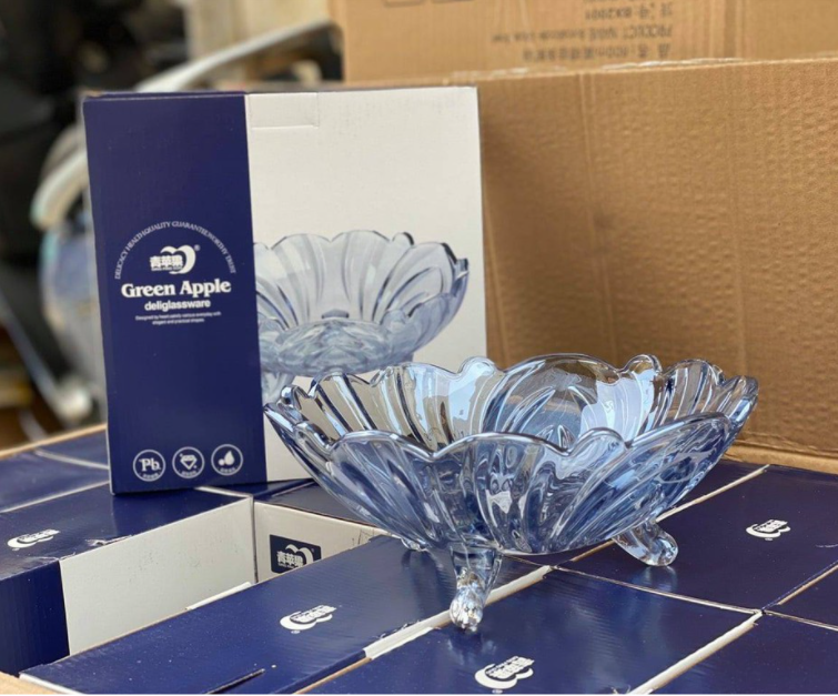 BÁT THỦY TINH 3 CHÂN XANH THẢ HOA