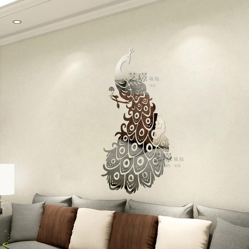 Yijing Peacock Mica 3D Lập Thể Tranh Dán Tường Mặt Gương Phòng Cửa Trước Phòng Khách Ti Vi Nền Tự Dính Trên Tường Trang Trí