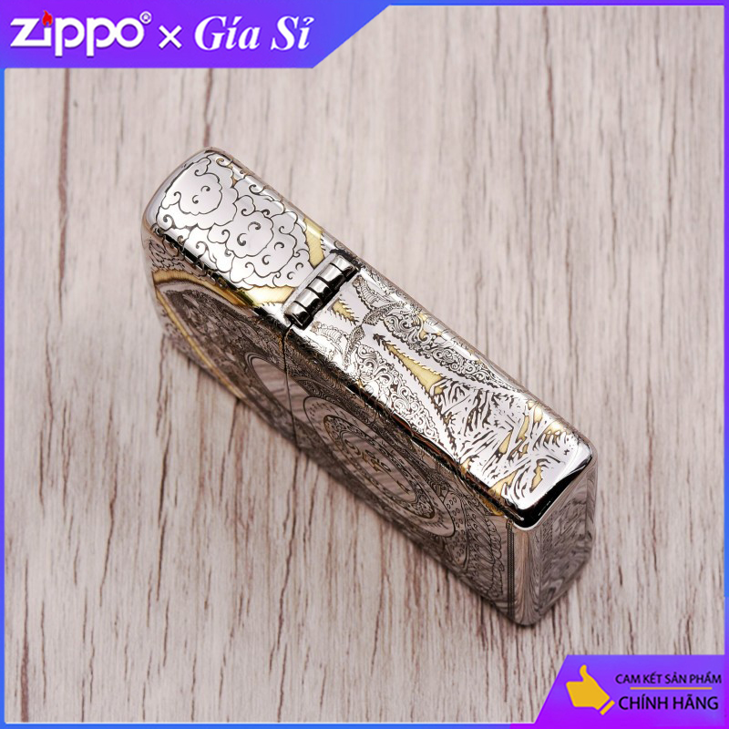 Bât lửa Zippo khắc đức phật toạ đài sen bản mạ Chrome