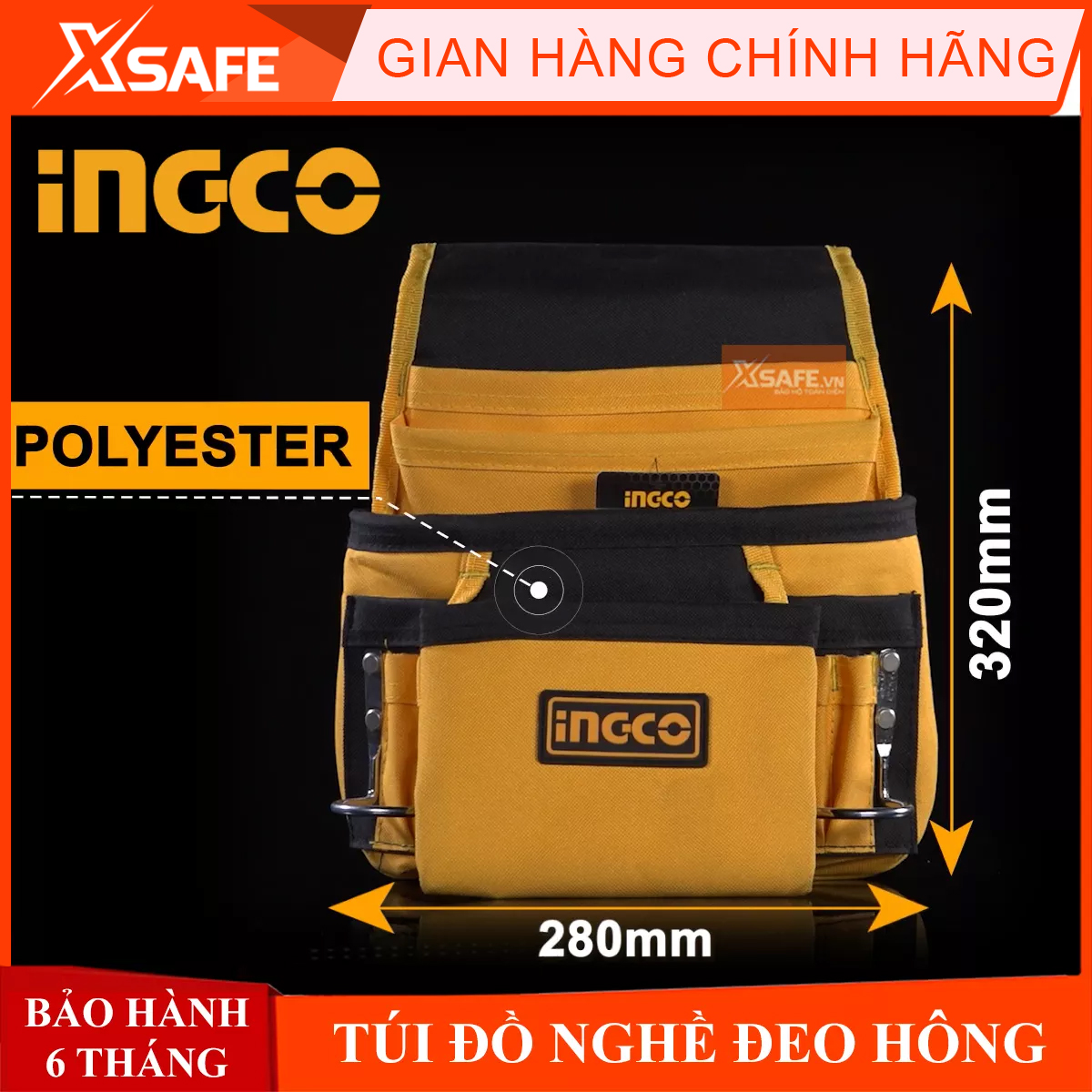 Túi đồ nghề đeo hông Ingco HTBP01011 túi đựng dụng cụ đa năng cơ khí điện lạnh công trình vải polyester siêu bền bỉ