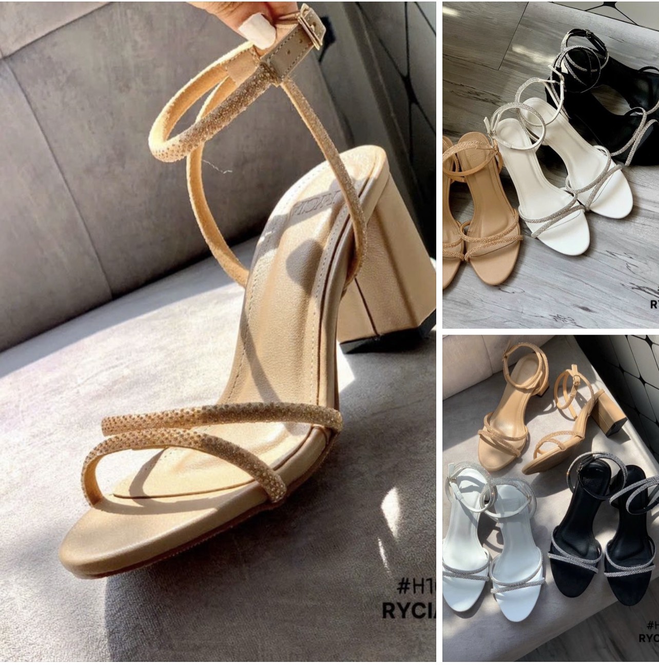 Sandal 7F gót vuông đính đá