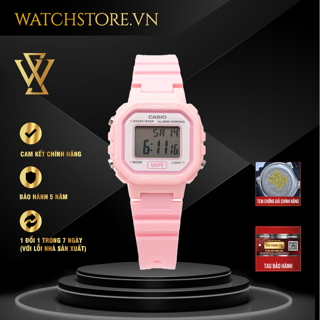 Đồng hồ điện tử nữ casio chính hãng watchstore la-20wh-4a1df thiết kế mặt kính nhựa 305mm dây nhựa vỏ nhựa bền bỉ