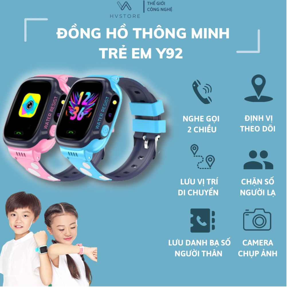 Đồng hồ thông mình trẻ em Y92 lắp sim nghe gọi hai chiều định vị chống nước có Tiếng Việt giám sát trẻ nhỏ - hàng chính hãng ALOHA