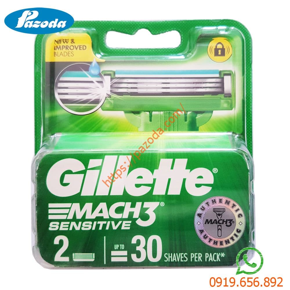 Box of 2 Gillette Mach3 Sensitive Razor Blades (3 Dual-Blade Shaving Heads)