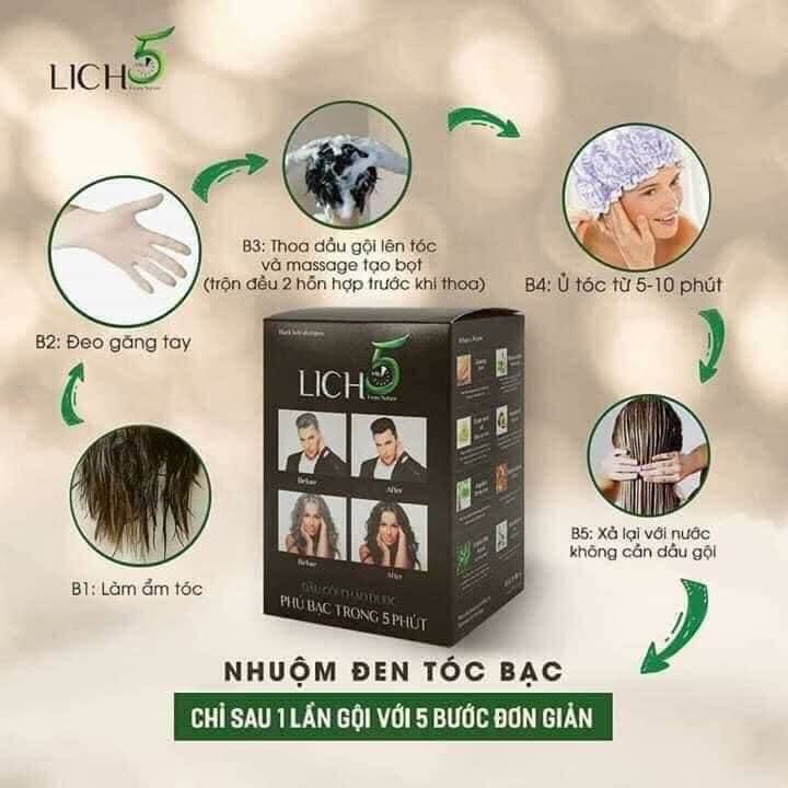 Dầu Gội Thảo Dược phủ bạc LICH 5 (Nâu)