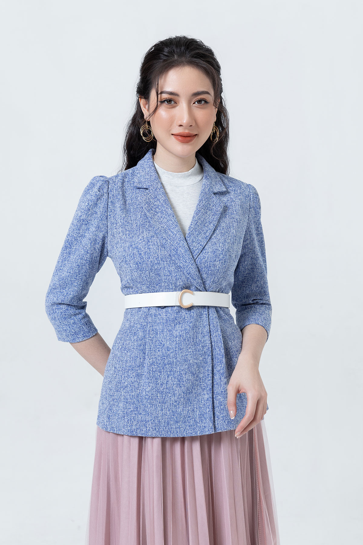 Áo Khoác Vest Lamer Dạ Tweed Hai Lớp Tay Bồng L65B21T039