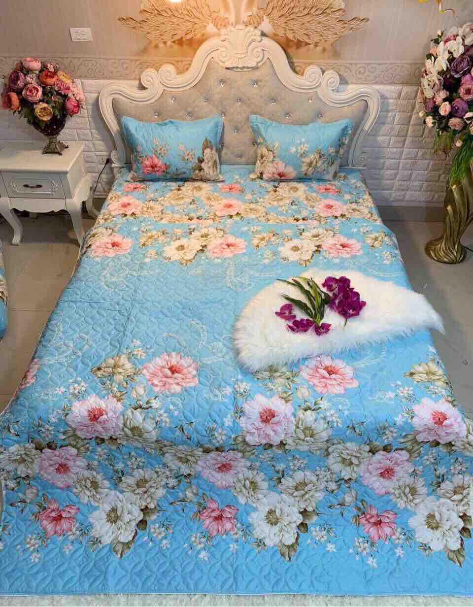 Bộ chăn ga gối cotton poly - hình trà xanh