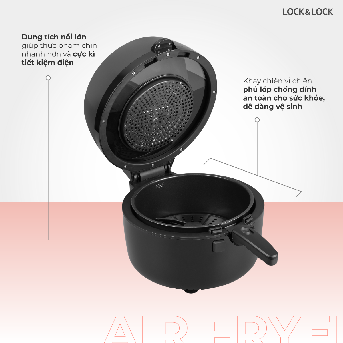 Nồi chiên không dầu Lock&Lock EJF586 BLK 6.5l có thanh đảo