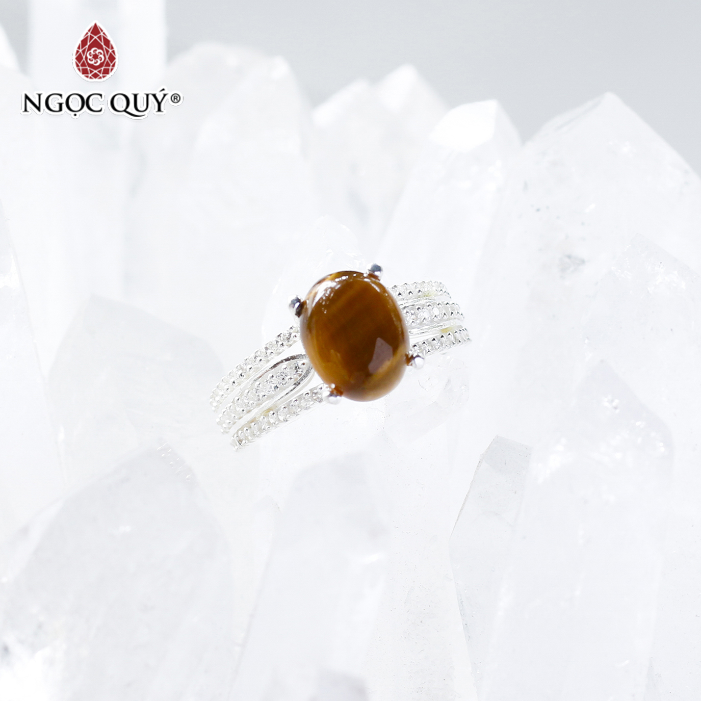 [HCM]Nhẫn bạc nữ đá mắt hổ vàng nâu mệnh thổ kim - Ngọc Qúy Gemstones